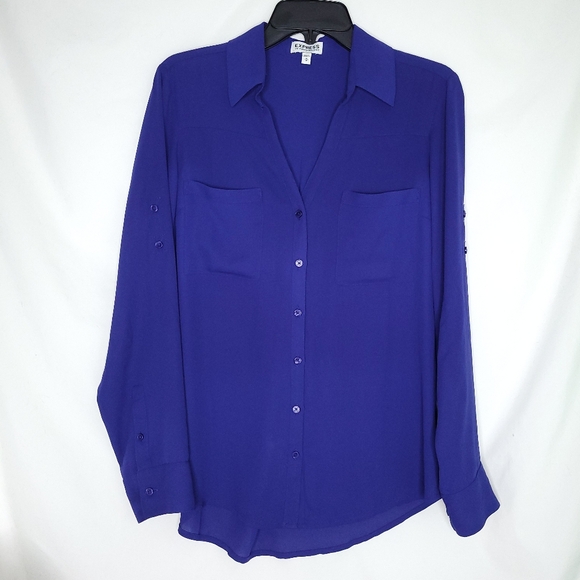 EXPRESS PORTOFINO Women's Long Sleeve Semi Sheer Button Down Shirt MEDIUM - Picture 1 of 11